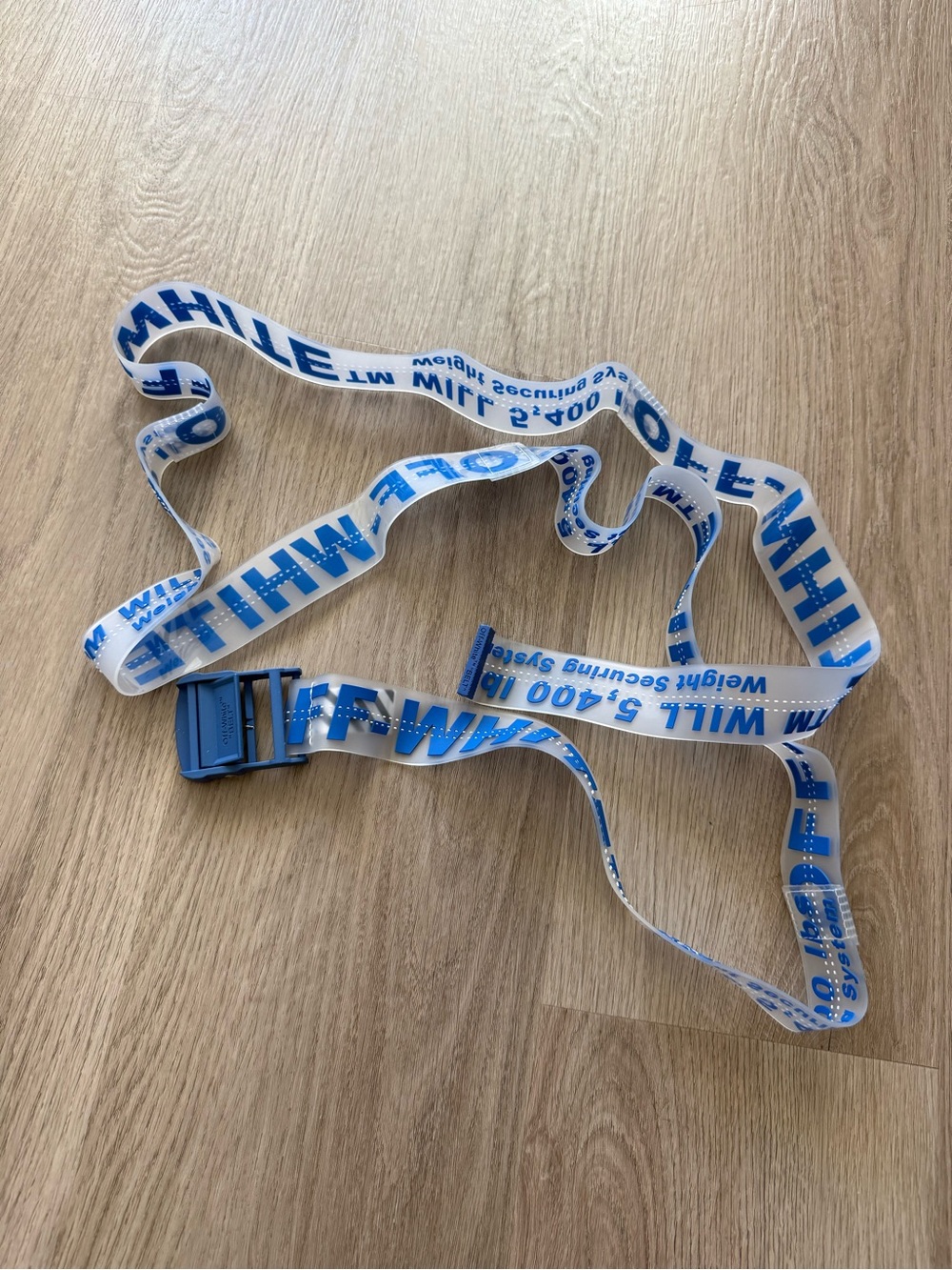 Off-White Translucent White Webbing Belt with Blue Accents